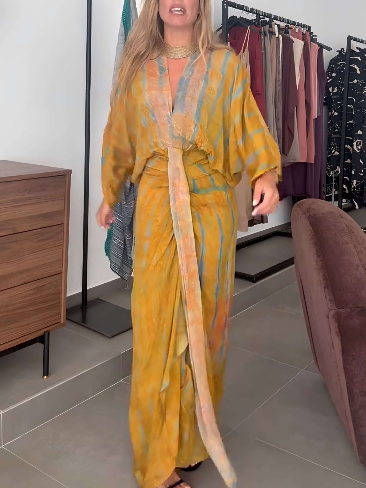 Vestido Estampado Estilo Kimono