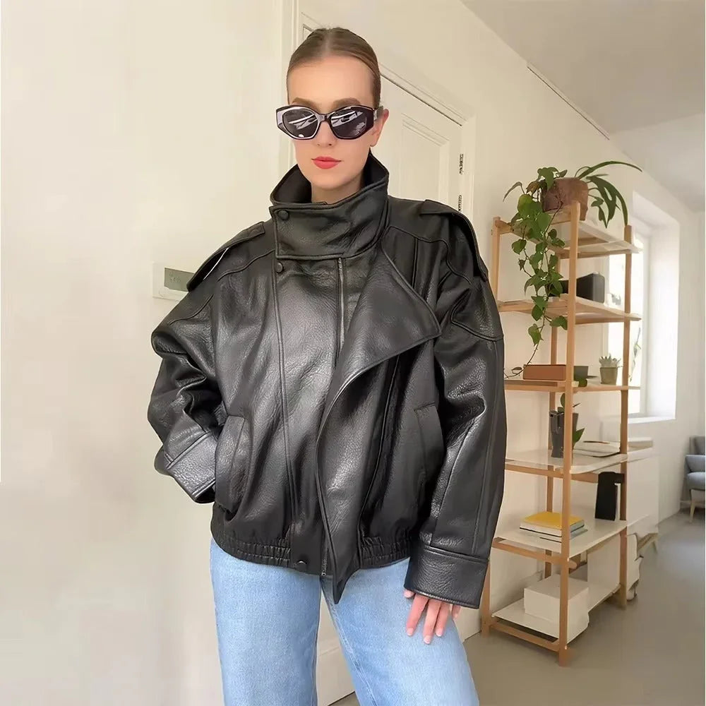 Cecil Asymmetrical Leather Jacket