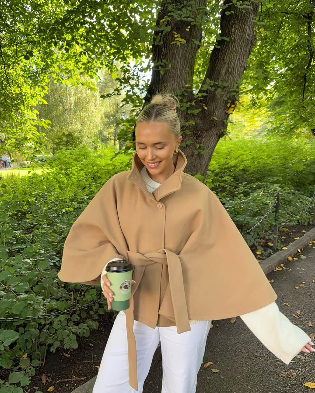 Marianne High-Neck Belted Cape Jacket