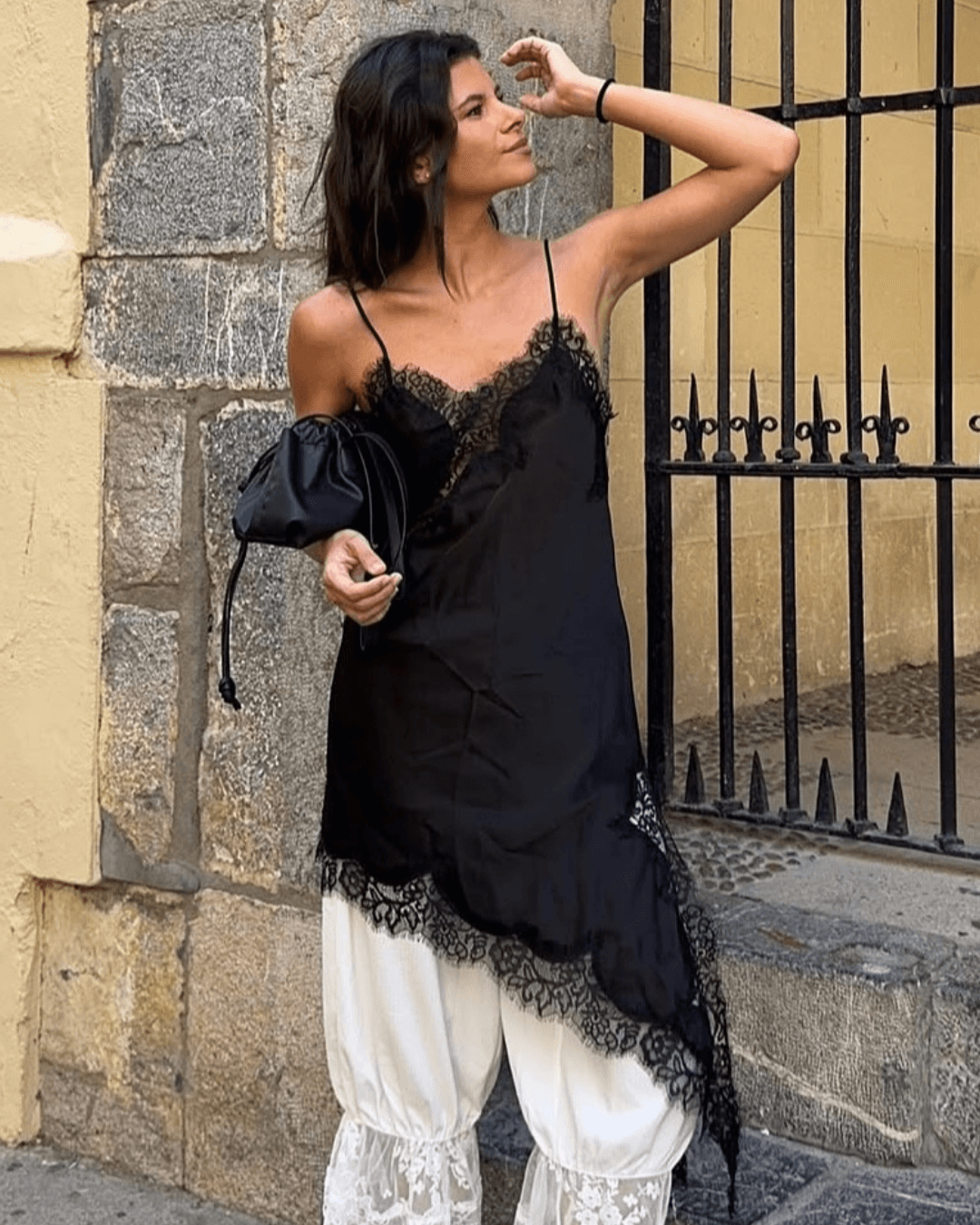 Pia Asymmetric Satin Lace Cocktail Dress