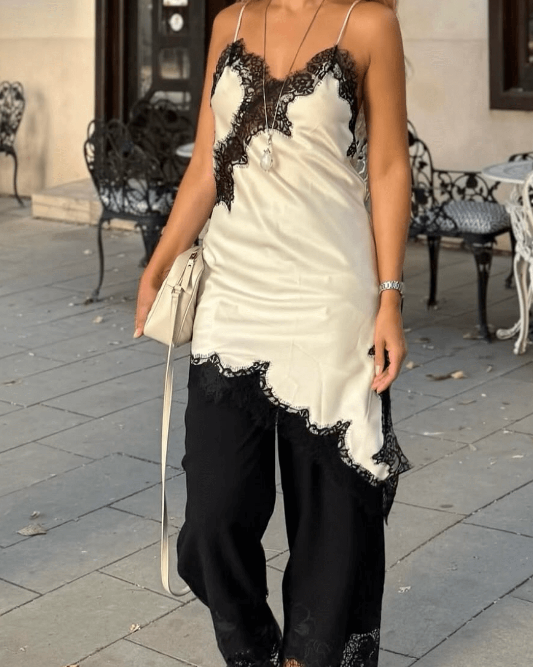 Pia Asymmetric Satin Lace Cocktail Dress