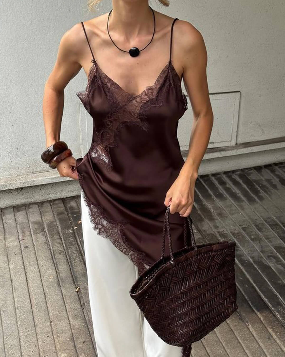 Pia Asymmetric Satin Lace Cocktail Dress