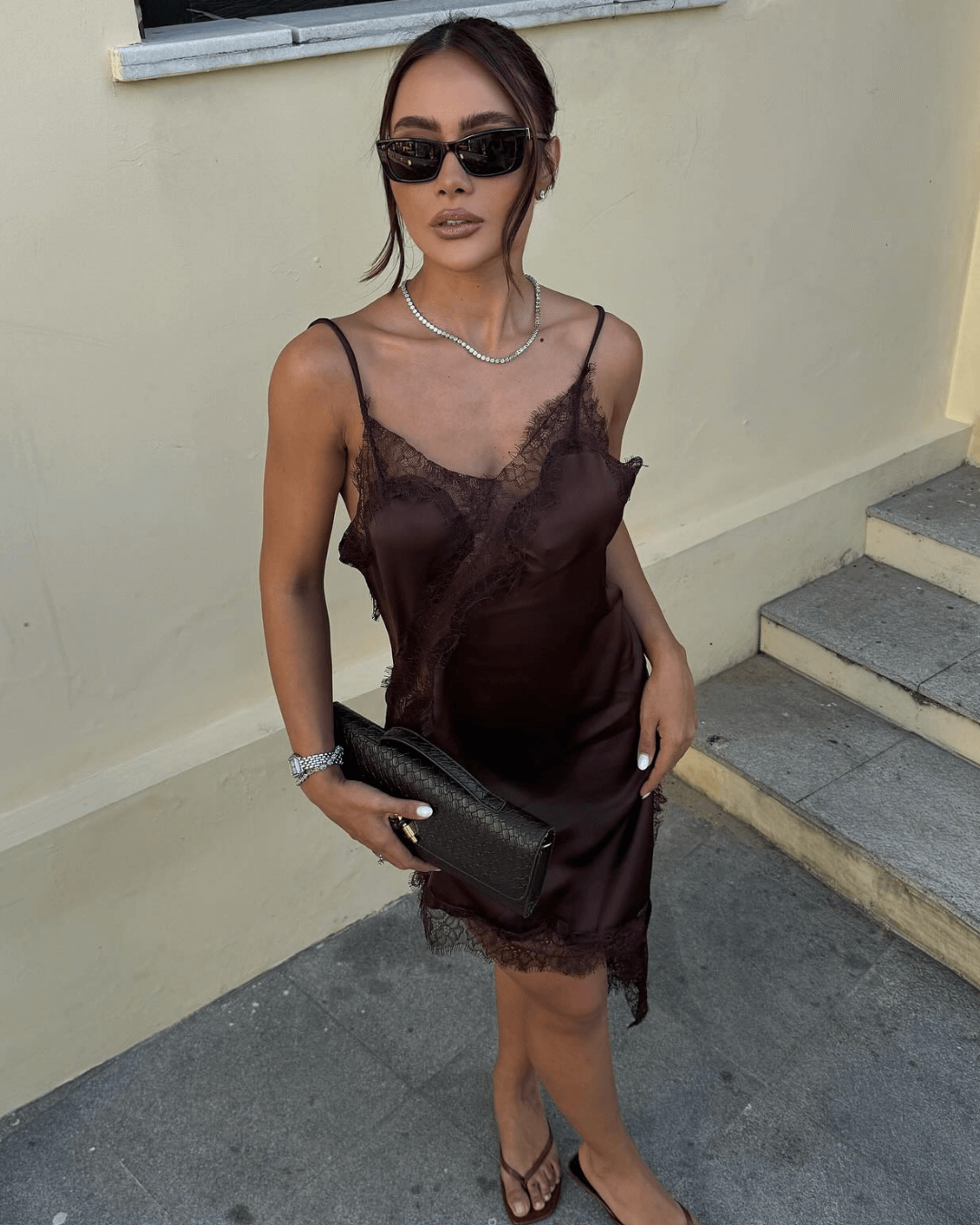 Pia Asymmetric Satin Lace Cocktail Dress