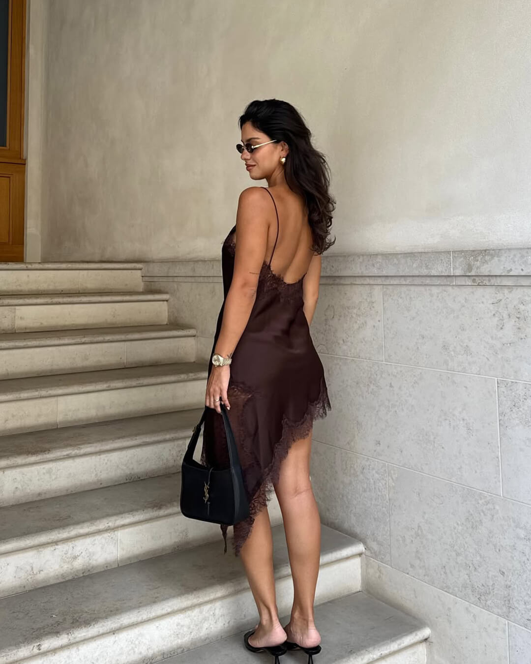 Pia Asymmetric Satin Lace Cocktail Dress