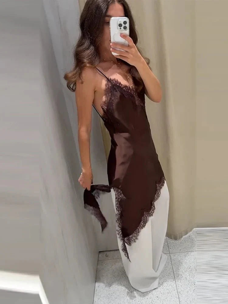 Pia Asymmetric Satin Lace Cocktail Dress