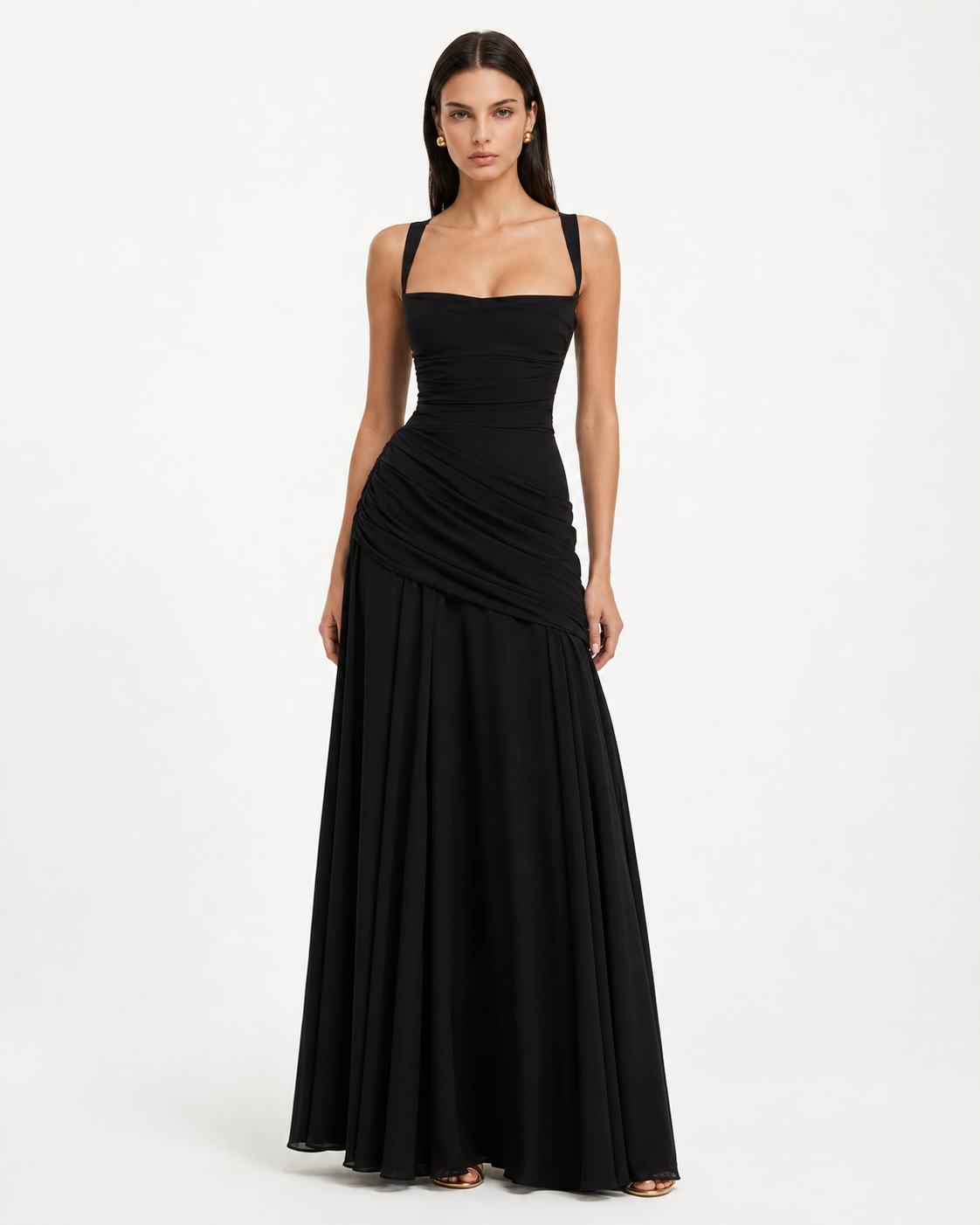 Mary | Maxi Dress with Gathered Square Neckline