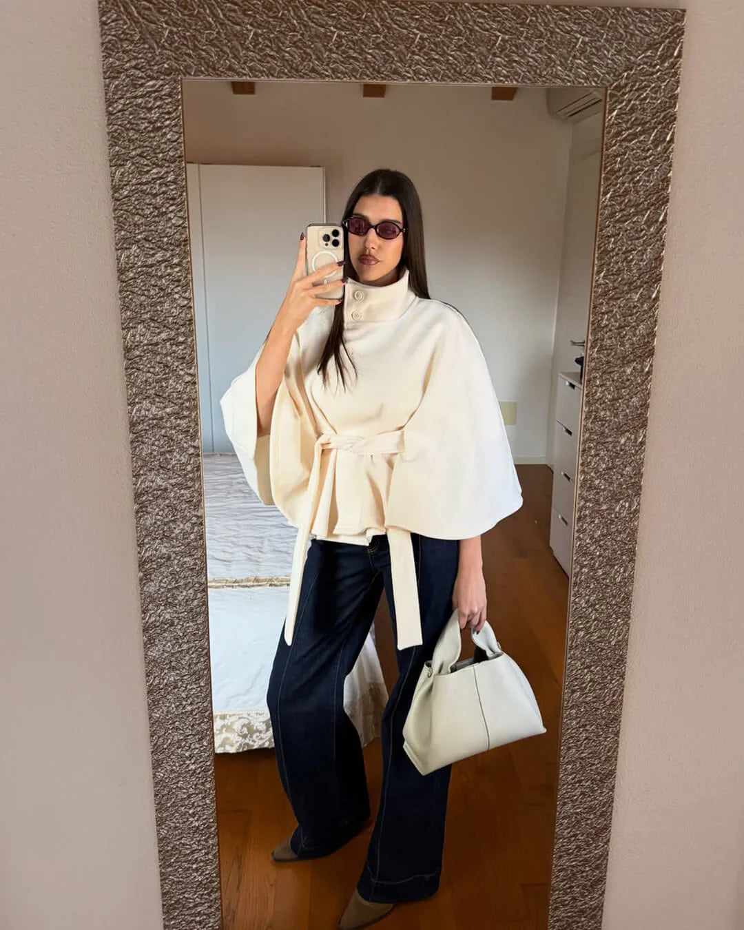 Marianne High-Neck Belted Cape Jacket