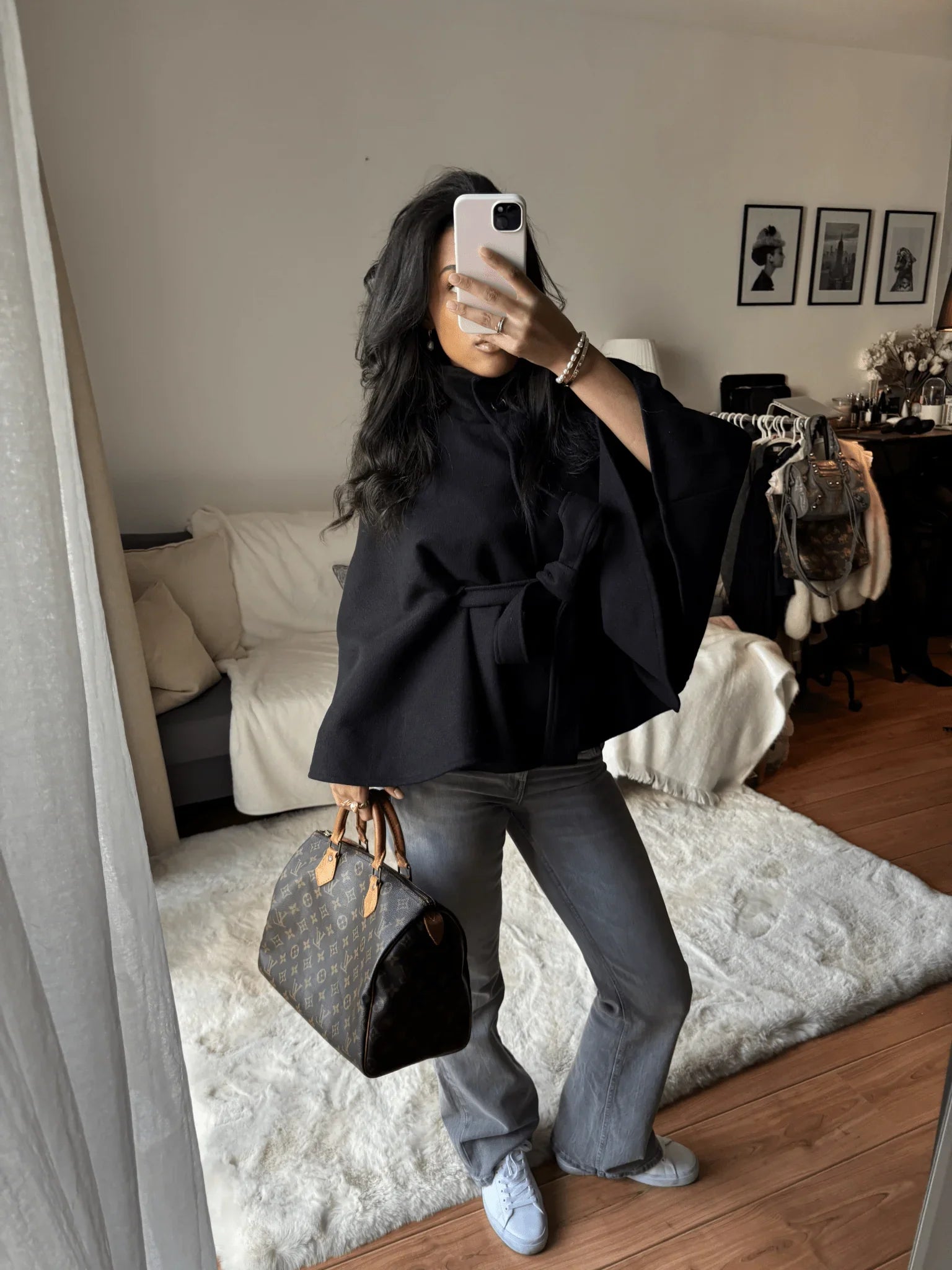 Marianne High-Neck Belted Cape Jacket