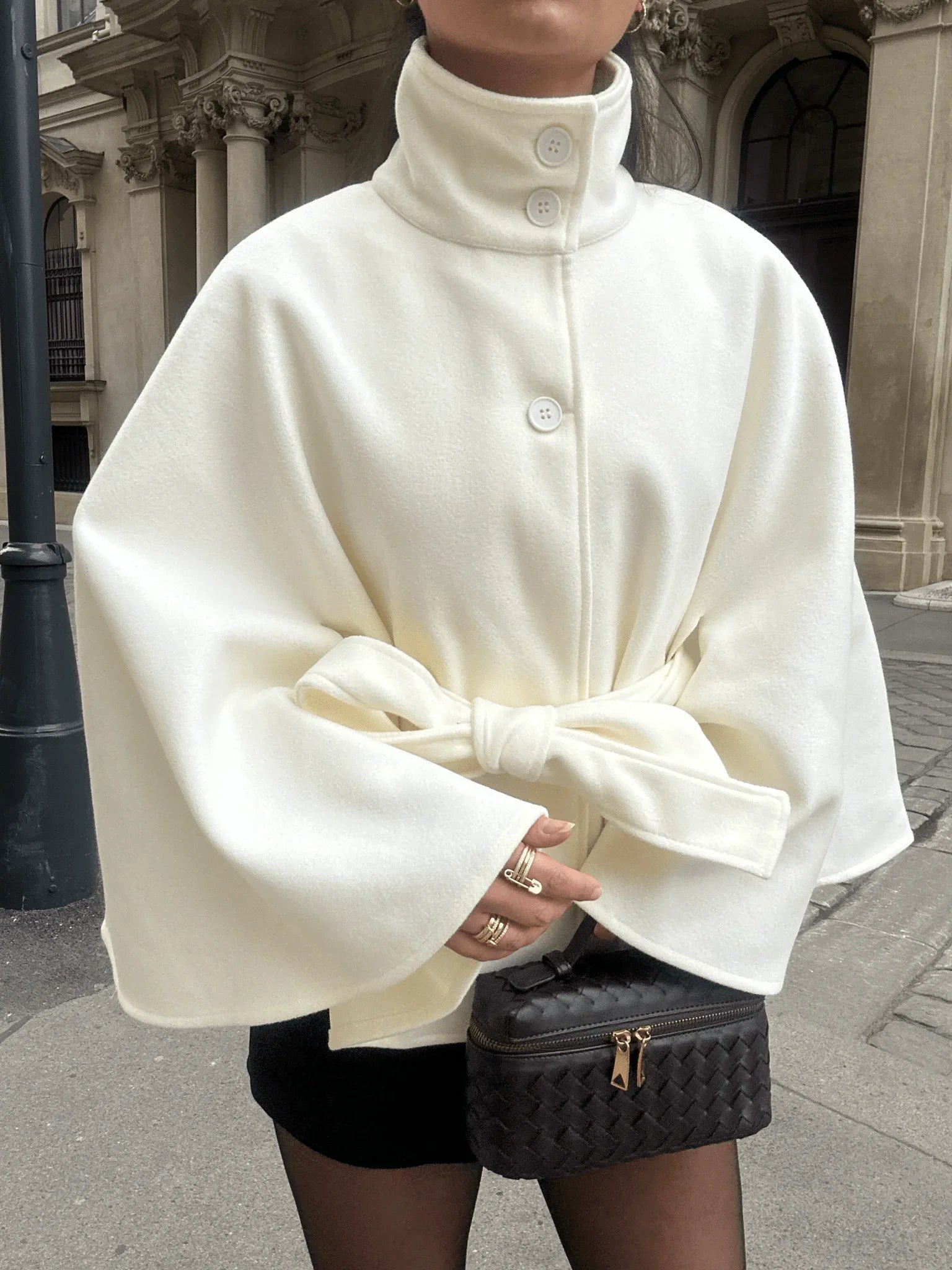 Marianne High-Neck Belted Cape Jacket