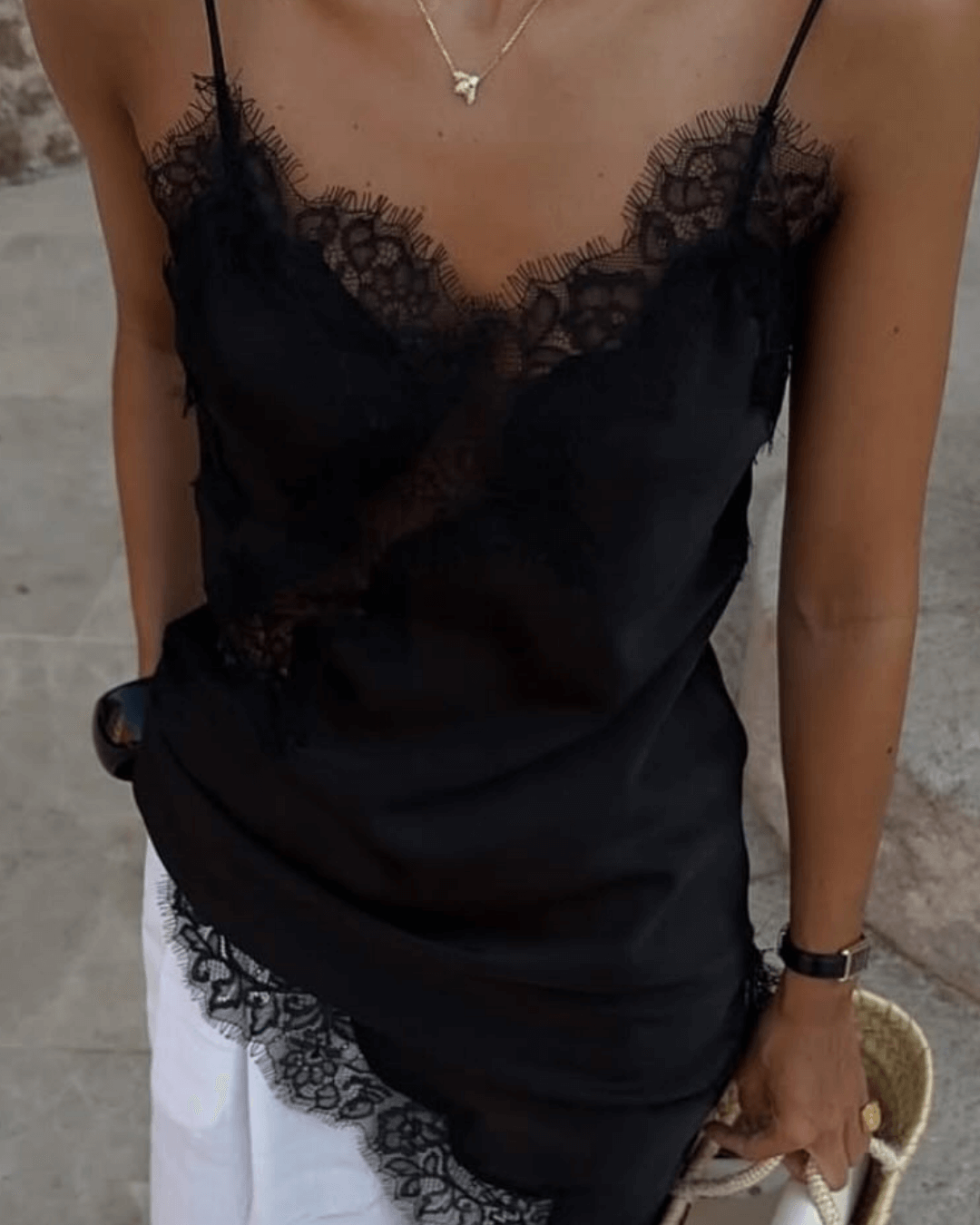 Pia Asymmetric Satin Lace Cocktail Dress